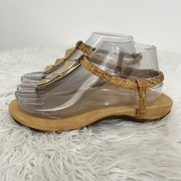 Vionic Nala T-Strap Sandals Ankle Strap Cork Tan Sz 6  Gold Stud Beachy Comfort - Picture 1 of 9